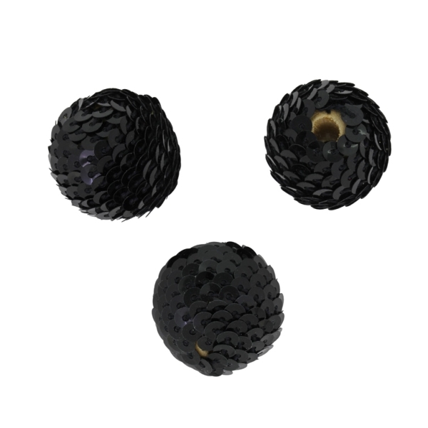 BRAIDED BEADS - SEQUINS 4mm - BALL - 22x23mm BLACK - PACKAGE 50pcs. Hole-5.0mm