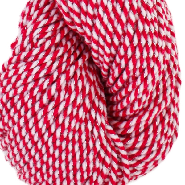 YARN - BABA MARTA LAME 60 - 3mm - WHITE-RED-SILVER - 120m - ACRYLIC AND LAME - PACKAGE (5 skeins)