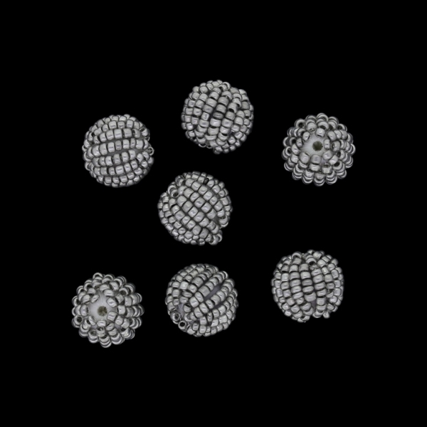 GLASS BEADS - SEED BEADED BALL 2mm - BALL 12x14mm - SOLID - SILVER - PACKAGE 50pcs. Hole-1.5mm