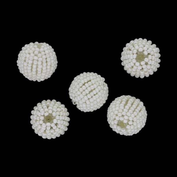 GLASS BEADS - SEED BEADED BALL 2mm - BALL 16x18mm - SOLID GLOSS - WHITE 121 - PACKAGE 50pcs. Hole-2.8mm