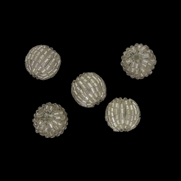 GLASS BEADS - SEED BEADED BALL STICKS 2x2mm - BALL 14x16mm - SILVER THREAD - WHITE 21 - PACKAGE 50pcs. Hole-2.8mm