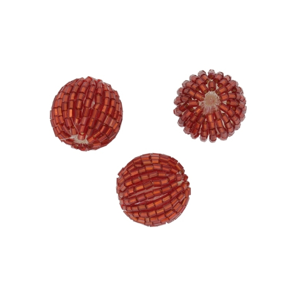 GLASS BEADS - SEED BEADED BALL STICKS 2x2mm - BALL 18x20mm - SILVER THREAD - RED 25 - PACKAGE 50pcs. Hole-2.8mm