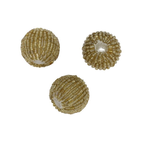 GLASS BEADS - SEED BEADED BALL STICKS 2x2mm - BALL 20x22mm - SILVER THREAD - GOLD 22В - PACKAGE 50pcs. Hole-5.5mm