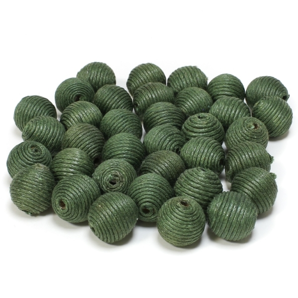 BALL WITH THREAD - COTTON - 14mm - GREEN (DARK) - PACKAGE 100pcs. Hole-3.5mm