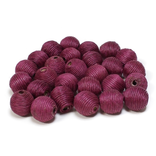 BALL WITH THREAD - COTTON - 14mm - CYCLAMEN (DARK) 000 - PACKAGE 100pcs. Hole-3.0mm