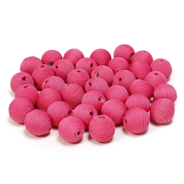 BALL WITH THREAD - POLYESTER GSM - 12mm - PINK (DARK) - PACKAGE 100pcs. Hole-2.8mm