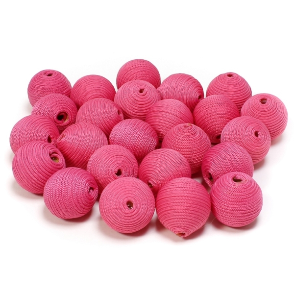 BALL WITH THREAD - POLYESTER GSM - 16mm - PINK (DARK) - 5pcs. Hole-2.5mm