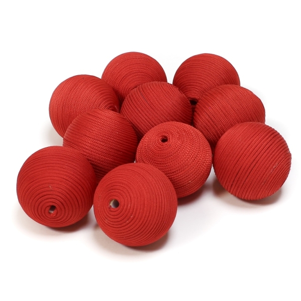 BALL WITH THREAD - POLYESTER GSM - 24mm - RED - 3pcs. Hole-3.5mm