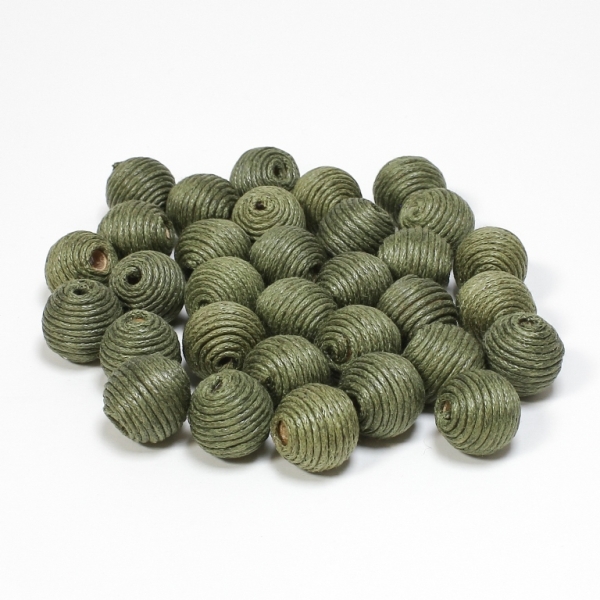 BALL WITH THREAD - COTTON - 12mm - GREEN MILITARY 264 - PACKAGE 100pcs. Hole-3.0mm