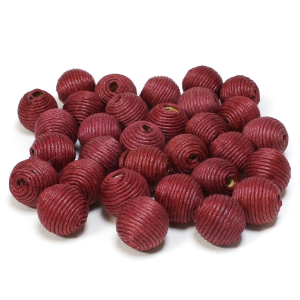 BALL WITH THREAD - COTTON - 14mm - BORDEAUX 163 - PACKAGE 100pcs. Hole-4.0mm