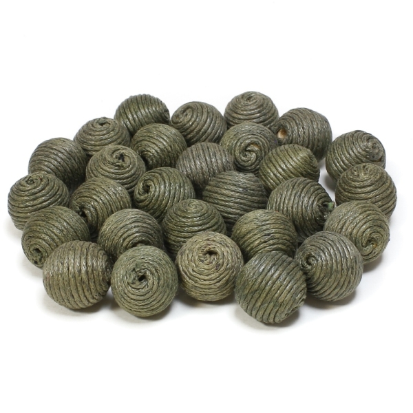 BALL WITH THREAD - COTTON - 14mm - GREEN MILITARY Е039 - 10pcs. Hole-3.0mm