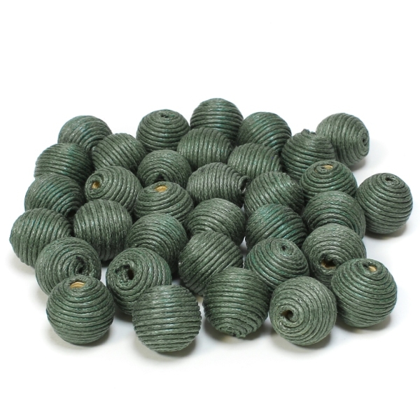 BALL WITH THREAD - COTTON - 14mm - TURQUOISE GREEN 257 - 10pcs. Hole-3.5mm