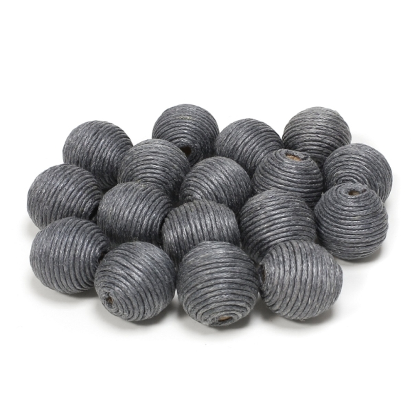 BALL WITH THREAD - COTTON - 16mm - GRAY (DARK) 319 - 10pcs. Hole-4.0mm