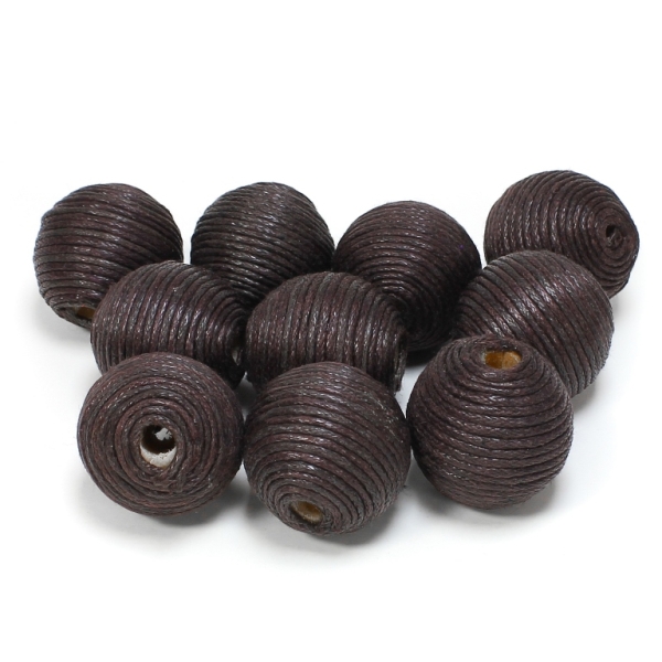 BALL WITH THREAD - COTTON - 22mm - BROWN (DARK) 303 - 5pcs. Hole-5.0mm