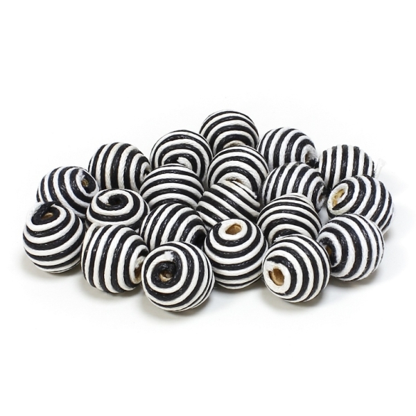 BALL WITH THREAD - COTTON MULTICOLORED - 12mm - WHITE AND BLACK - 10pcs. Hole-3.0mm