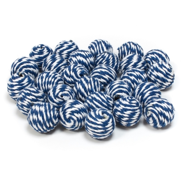 BALL WITH THREAD - COTTON MULTICOLORED - 14mm - WHITE AND BLUE (DARK) - PACKAGE 100pcs. Hole-3.0mm