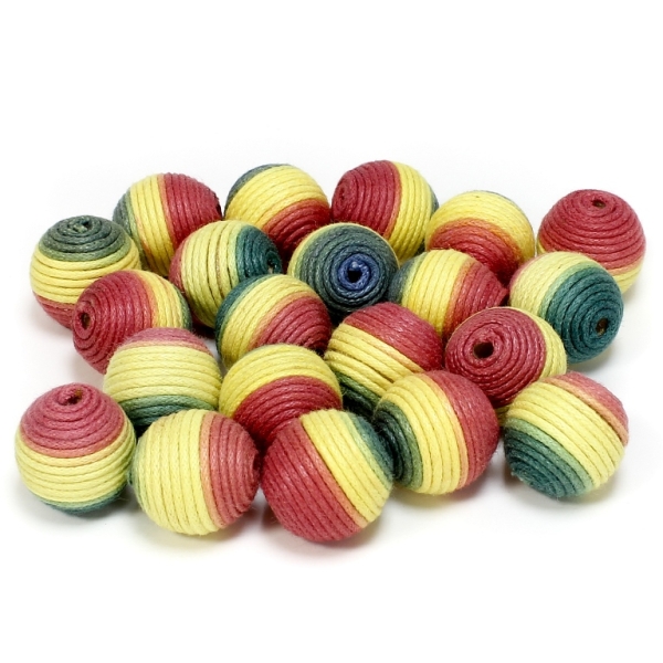 BALL WITH THREAD - COTTON MULTICOLORED - 16mm - RED-YELLOW-GREEN (DARK) - 10pcs. Hole-3.5mm