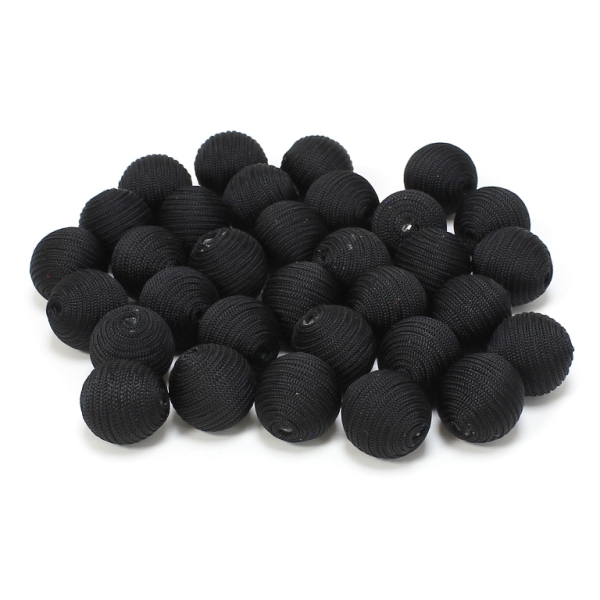 BALL WITH THREAD - POLYESTER GSM - 12mm - BLACK - PACKAGE 100pcs. Hole-2.8mm