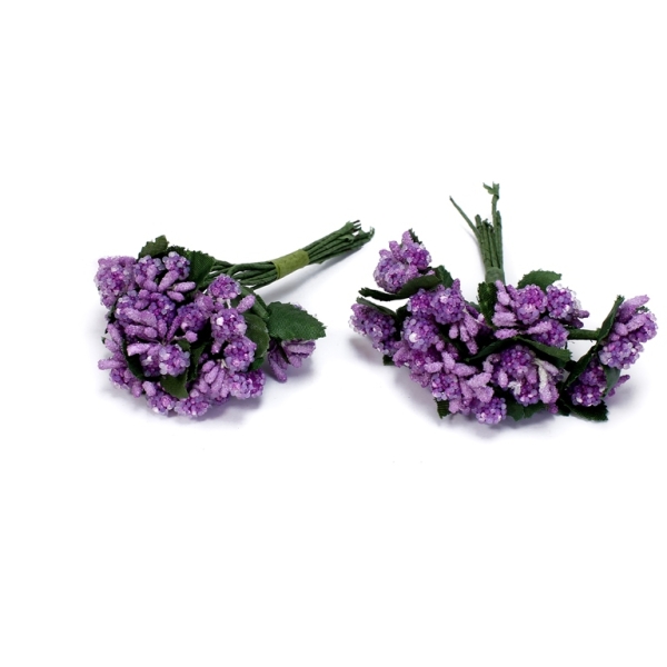 MATERIALS FOR CRAFT AND DECORATION - STAMENS - MODEL 01 - PURPLE AND GREEN - PACKAGE (12x12pcs.)