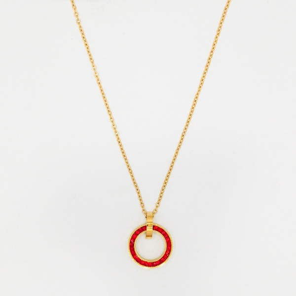 JEWELRY - NECKLACE - STAINLESS STEEL WITH CRYSTALS - CIRCLE К009 - 1.4x1.6cm GOLD AND RED - PACKAGE 6pcs.