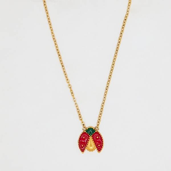 JEWELRY - NECKLACE - STAINLESS STEEL - LADYBUG К044 - 1.3x1.3cm GOLD-RED-GREEN - 1pc.