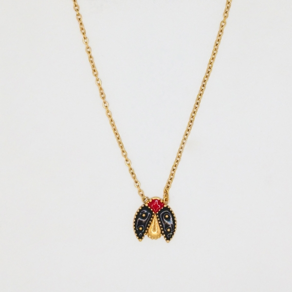 JEWELRY - NECKLACE - STAINLESS STEEL - LADYBUG К044 - 1.3x1.3cm GOLD-RED-BLACK - 1pc.