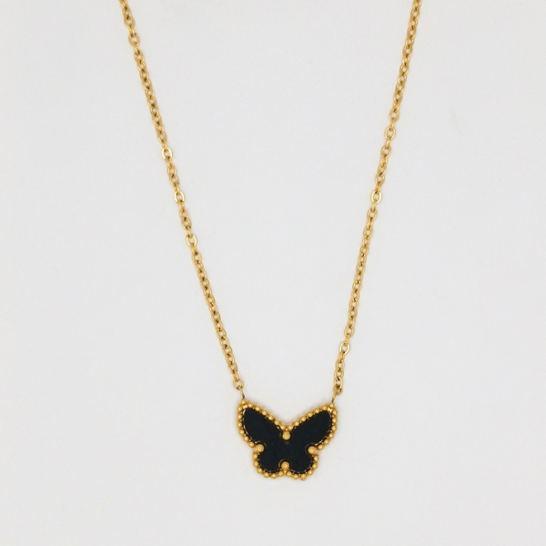 JEWELRY - NECKLACE - STAINLESS STEEL - BUTTERFLY К024 - 1.7x1.4cm GOLD AND BLACK - 1pc.