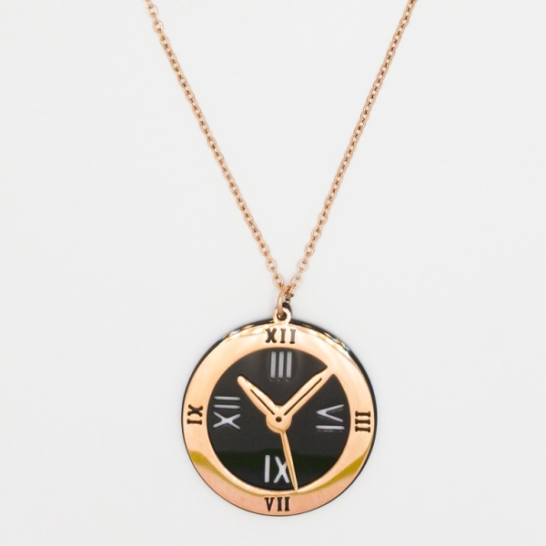 JEWELRY - NECKLACE - STAINLESS STEEL - CLOCK К061 - 3.1x3.3cm GOLD AND BLACK - 1pc.