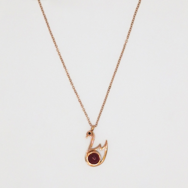 JEWELRY - NECKLACE - STAINLESS STEEL AND CAT'S EYE - SWAN К046 - 1.1x1.7cm ROSE GOLD AND RED - PACKAGE 6pcs.