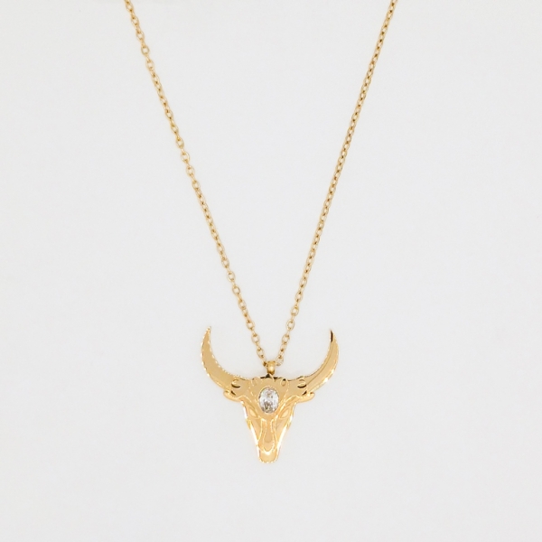 JEWELRY - NECKLACE - STAINLESS STEEL WITH CRYSTAL - BUFFALO HORNS К048 - 2.3x2.4cm GOLD AND WHITE - 1pc.