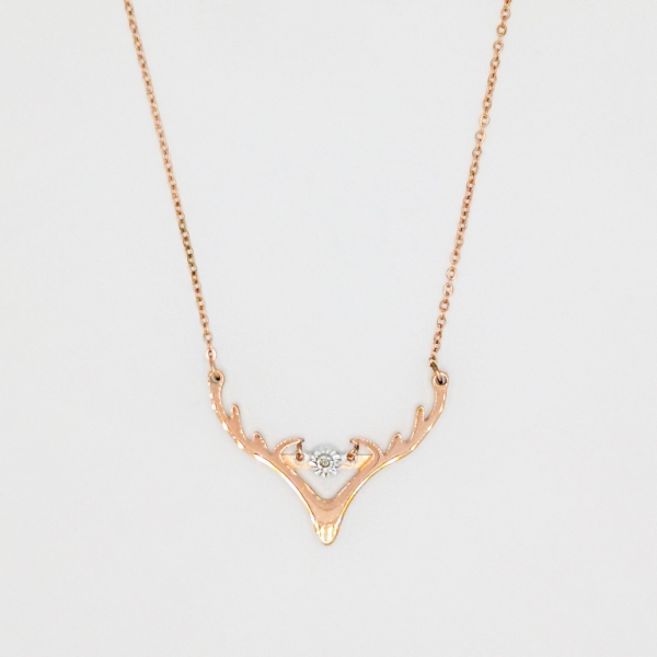 JEWELRY - NECKLACE - STAINLESS STEEL WITH CRYSTAL - DEER ANTLERS К049 - 3.1x2.3cm ROSE GOLD AND WHITE - 1pc.