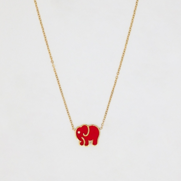 JEWELRY - NECKLACE - STAINLESS STEEL WITH CRYSTAL - ELEPHANT К042 - 1.2x1.2cm GOLD AND RED - PACKAGE 6pcs.