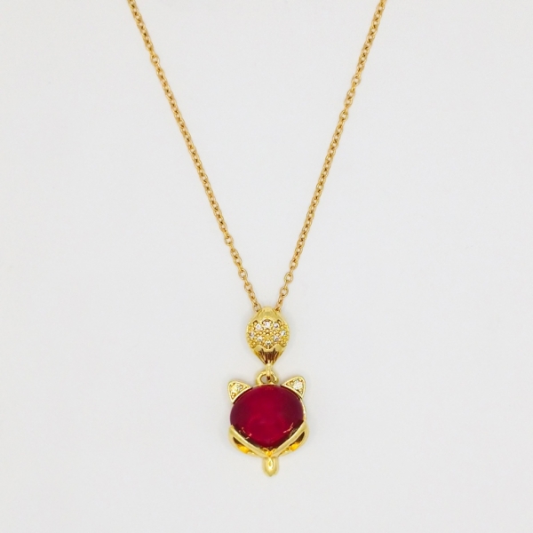 JEWELRY - NECKLACE - STAINLESS STEEL WITH CRYSTALS AND CAT'S EYE - К041 - 1.4x2.7cm GOLD AND RED - 1pc.