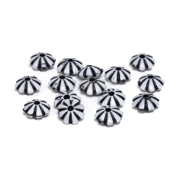 COLOR WASHED PLASTIC BEADS - WASHER FLOWER - 4x8mm WHITE AND BLACK - PACKAGE 500g Hole-1.6mm (4160pcs.)