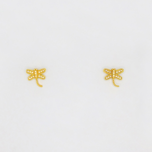 JEWELRY - EARRINGS - SCREW - ZIRCON - DRAGONFLY Е198 - 1.2x1.2cm GOLD - 1 pair