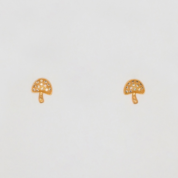 JEWELRY - EARRINGS - SCREW - ZIRCON - MUSHROOM Е224 - 1.2x1.3cm ROSE GOLD - 1 pair