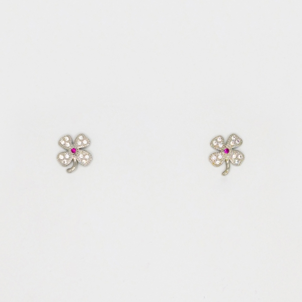 JEWELRY - EARRINGS - SCREW - ZIRCON - CLOVER Е247 - 1.2x1.3cm NICKEL - 1 pair