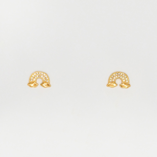 JEWELRY - EARRINGS - SCREW - ZIRCON - RAINBOW Е223 - 1.4x1.0cm ROSE GOLD - 1 pair