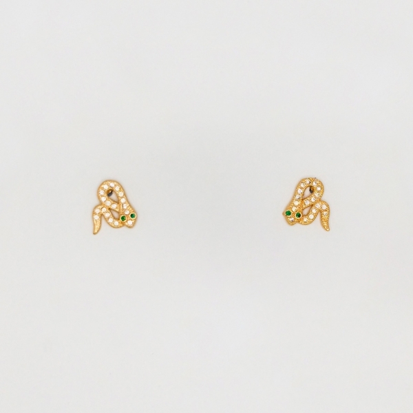 JEWELRY - EARRINGS - SCREW - ZIRCON - SNAKE Е229 - 1.2x1.1cm ROSE GOLD - 1 pair