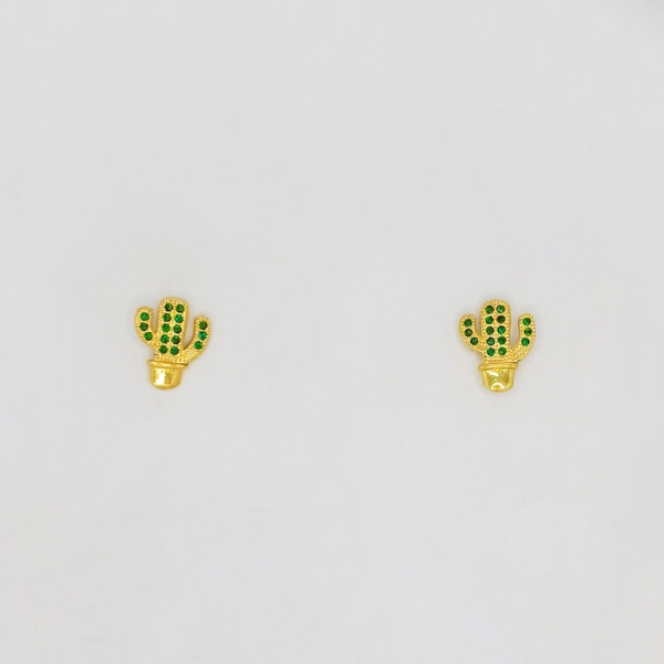 JEWELRY - EARRINGS - SCREW - ZIRCON - CACTUS Е190 - 1.1x1.3cm GOLD - 1 pair