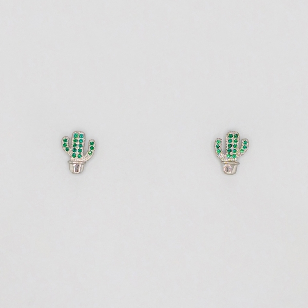 JEWELRY - EARRINGS - SCREW - ZIRCON - CACTUS Е190 - 1.1x1.3cm NICKEL - 1 pair