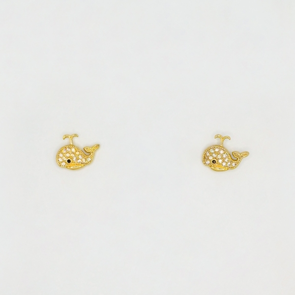 JEWELRY - EARRINGS - SCREW - ZIRCON - WHALE Е208 - 1.5x1.1cm GOLD - 1 pair