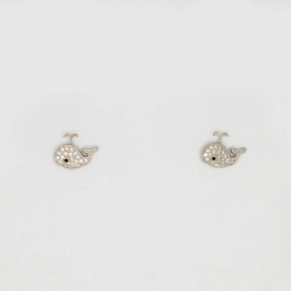 JEWELRY - EARRINGS - SCREW - ZIRCON - WHALE Е208 - 1.5x1.1cm NICKEL - 1 pair