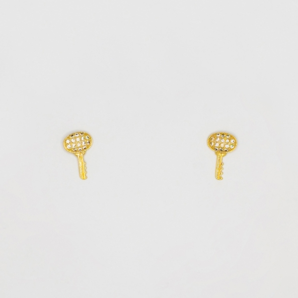 JEWELRY - EARRINGS - SCREW - ZIRCON - KEY Е193 - 1.0x1.5cm GOLD - 1 pair