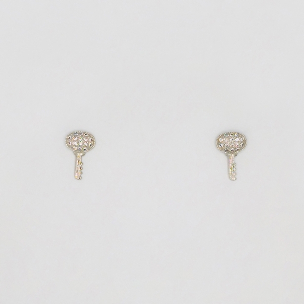 JEWELRY - EARRINGS - SCREW - ZIRCON - KEY Е193 - 1.0x1.5cm NICKEL - 1 pair