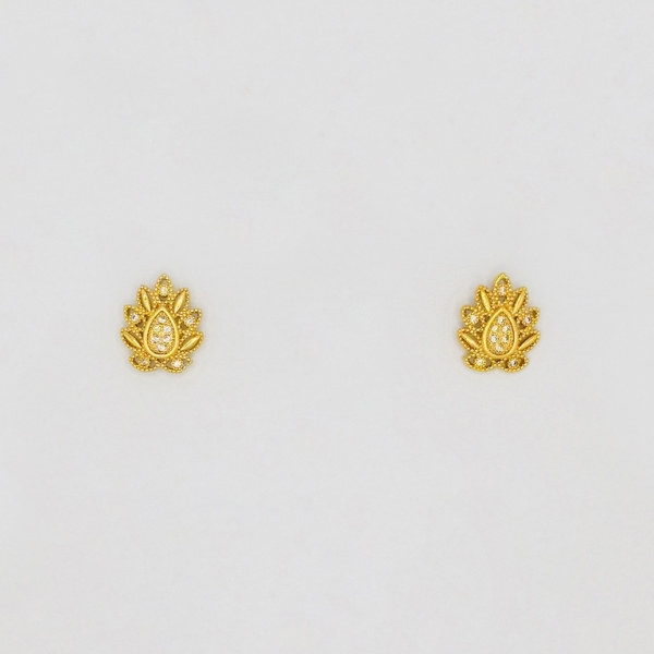 JEWELRY - EARRINGS - SCREW - ZIRCON - LEAVES Е186 - 1.2x1.9cm GOLD - 1 pair