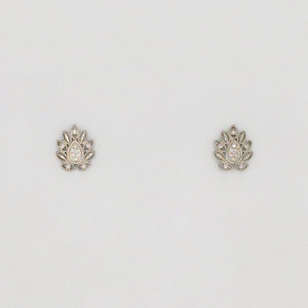 JEWELRY - EARRINGS - SCREW - ZIRCON - LEAVES Е186 - 1.2x1.9cm NICKEL - 1 pair