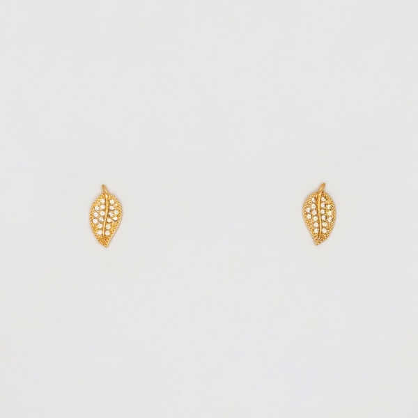 JEWELRY - EARRINGS - SCREW - ZIRCON - LEAF Е216 - 0.7x1.4cm ROSE GOLD - 1 pair