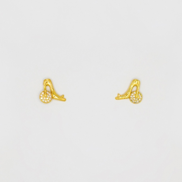 JEWELRY - EARRINGS - SCREW - ZIRCON - SHOE Е192 - 1.4x1.8cm GOLD - 1 pair