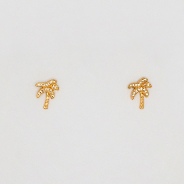 JEWELRY - EARRINGS - SCREW - ZIRCON - PALM Е219 - 1.2x1.6cm ROSE GOLD - 1 pair